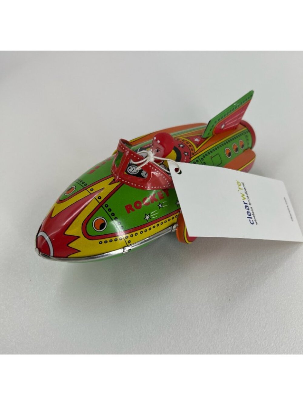 Schylling Rocket Racer Tin Wind Up Toy with Box Clearwire Promo Space Ship Green - Picture 4 of 14